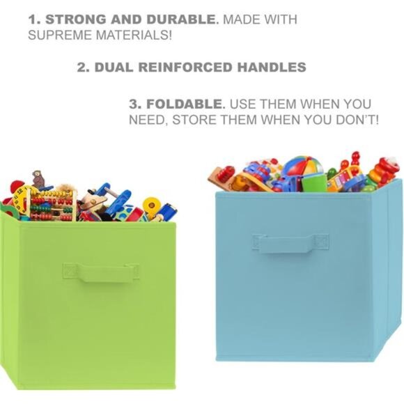 Fabric Storage Bins - 8 Pack - Fun Colored Storage Cubes | 2 Reinforced Handles - Picture 2 of 7